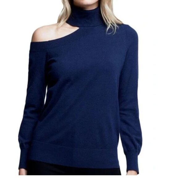 L'AGENCE Easton One Shoulder Sweater in Navy Blue Size XS NWOT - Picture 1 of 5